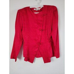 Argenti Petites Womens Red Asian-Inspired Blouse Jacket Size 10P Silk Textured